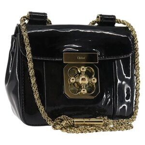 Authentic Chloe Elsie Shoulder Bag Enamel Black Gold
